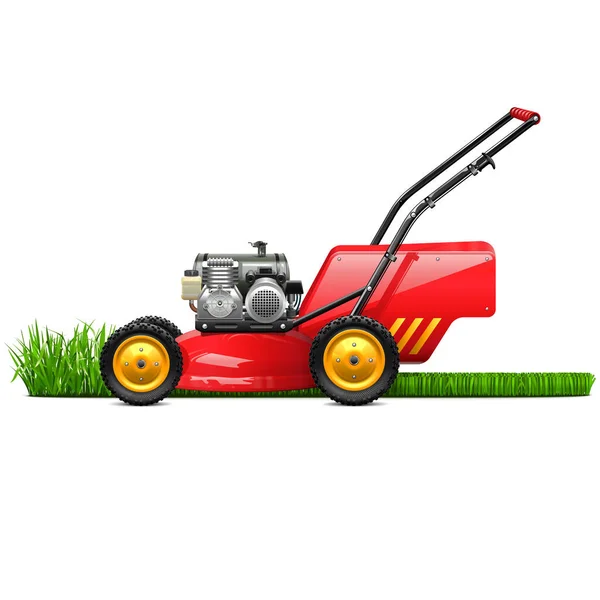 Vector Rasenmäher Mit Gras Isoliert Auf Weißem Hintergrund — Stockvektor