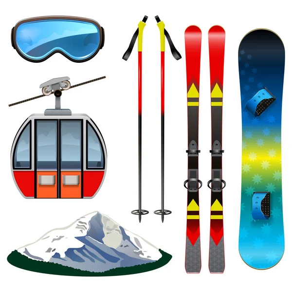 Vector Ski Resort Ikonok Elszigetelt Fehér Alapon — Stock Vector