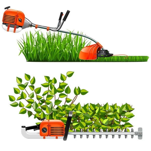 Vektor Mowing Lawns Bushes Isolert Hvit Bakgrunn – stockvektor