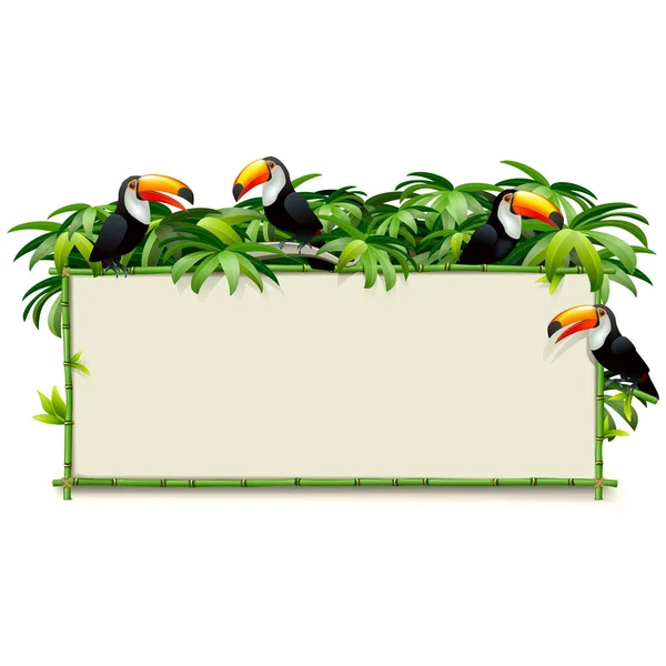 Vector Green Bamboo Board Met Toucanen Geïsoleerd Witte Achtergrond — Stockvector