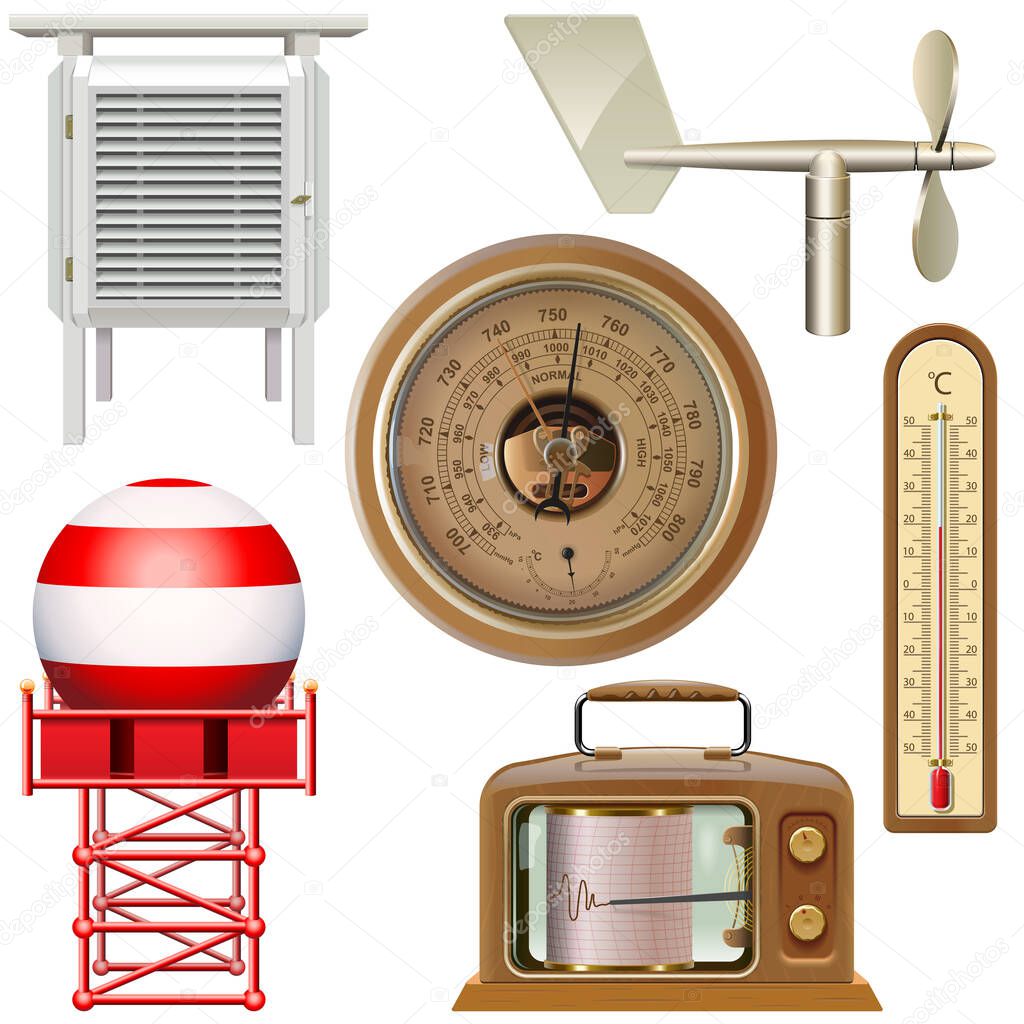 Vector Meteorological Equipment Icons isolated on white background