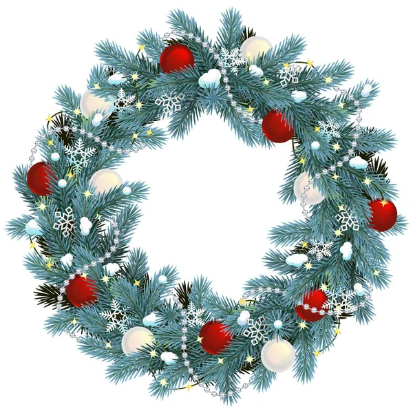 Wektor Christmas Blue Fir Wreath Izolowane Białym Tle — Wektor stockowy