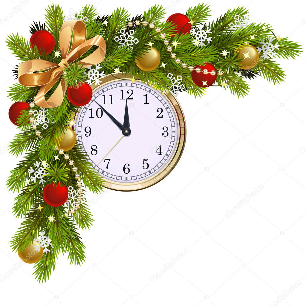 Vector Fir Corner with Clock isolated on white background
