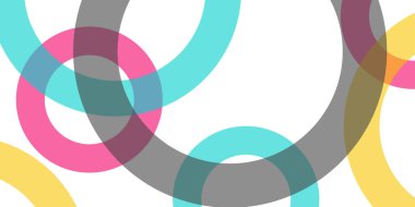 Farklı renklerde kesişen ve üst üste binen halkaların soyut bir modeli, şeffaflık nedeniyle örtüştükleri yeni gölgeler yaratıyor.