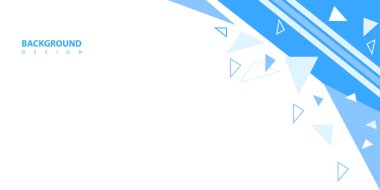 Beyaz zemin üzerinde çeşitli mavi geometrik üçgenler ve çapraz çizgiler içeren dinamik, modern bir arkaplan