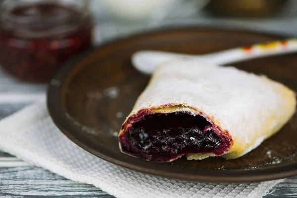 Cake Cherry Jam Plate — Stock Photo, Image