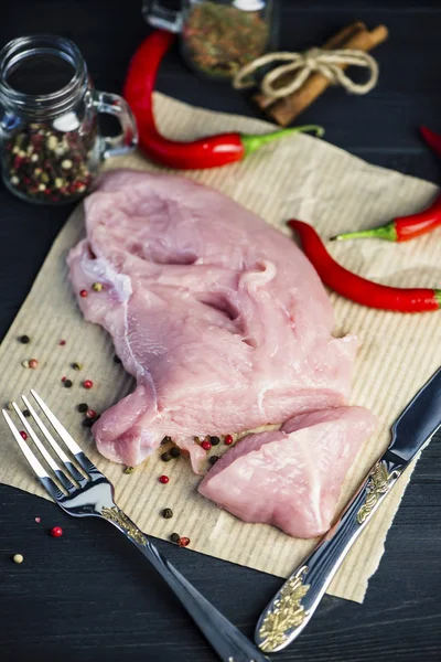 Färsk Kött Turkiet Filé Papper — Stockfoto