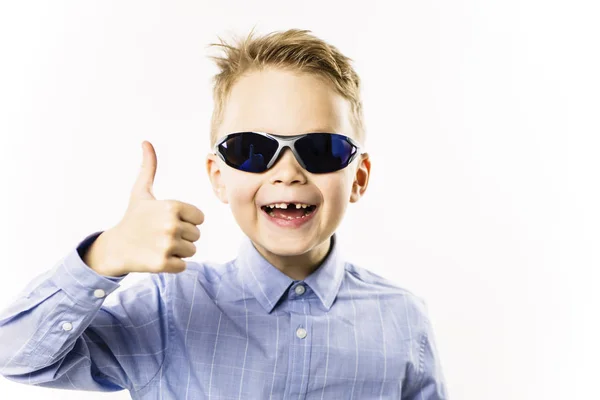 Happy Boy Front Tooth Smiling White Background — Stock Photo, Image