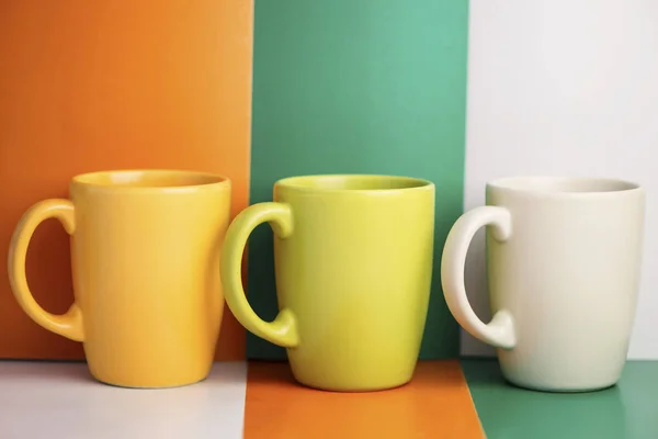 Multi Colored Ceramic Cup Colorful Background — Stock Photo, Image