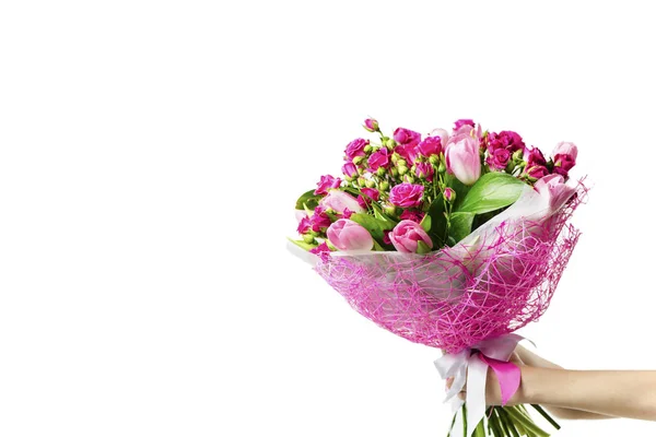 Piękny Bukiet Różowy Dzikich Róż Róż Tulipan Tło — Zdjęcie stockowe