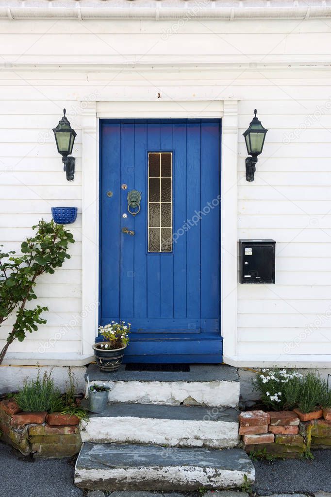 Blue door in old town Stavanger in Norway