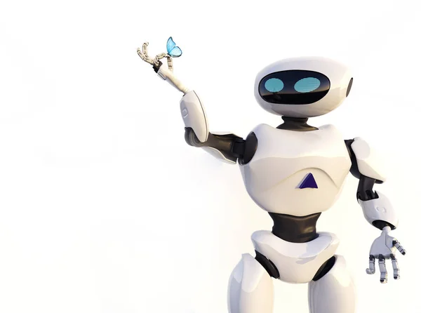 Figure of the robot and butterfliy on a white background — Stock Photo, Image