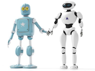 bir beyaz backgro ile el ele robotlar iki nesil