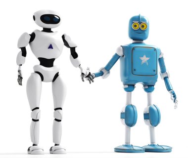 bir beyaz backgro ile el ele robotlar iki nesil