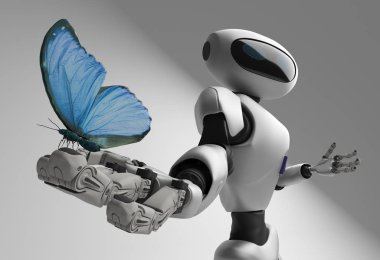 beyaz bir arka plan üzerinde robot ve butterfliy rakam