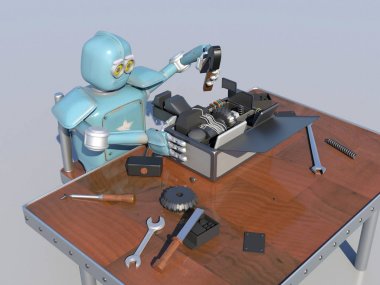Retro Robot Tamir kırık bir mekanizma, Android det geri