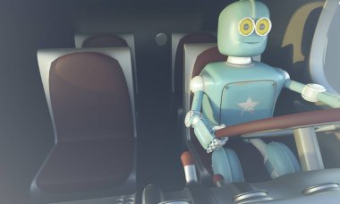 Retro Robot drave araba. Otonom taşıma ve kendi kendine giden araba
