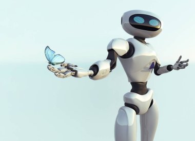 beyaz bir arka plan üzerinde robot ve butterfliy rakam