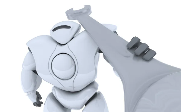 Renderização 3D de robô futurista com uma chave na mão — Fotografia de Stock