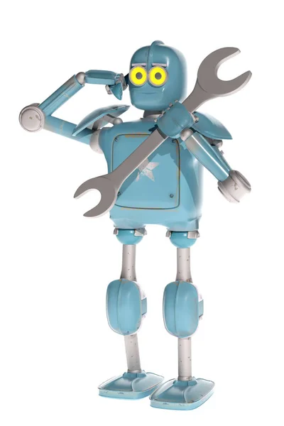 Grunge starožitný robot reaguje na volání technické podpory — Stock fotografie