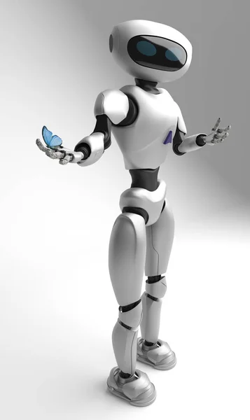Figura del robot y mariposa sobre un fondo blanco —  Fotos de Stock
