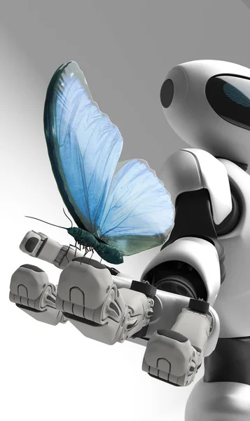 figure of the robot and butterfliy on a white background