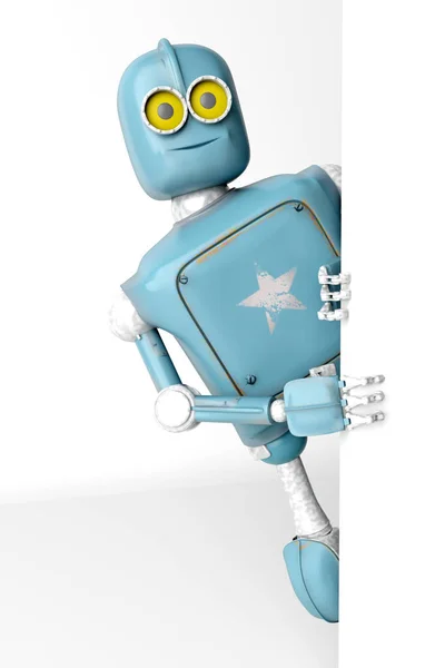 Robot retro vitage duvarların arkasından afiş peeks