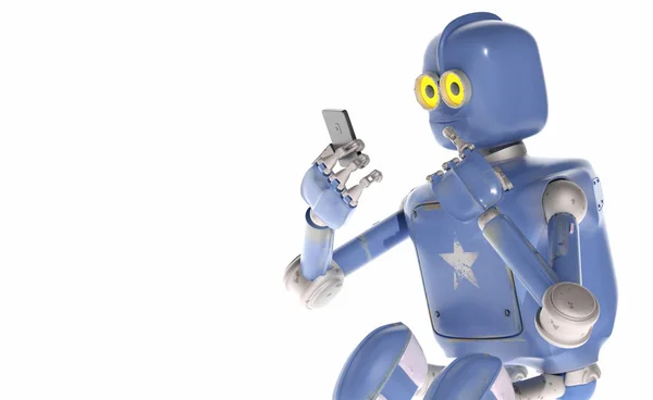 Sguardo robot grunge vintage sul telefono cellulare. Rendering 3D . — Foto Stock