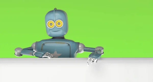 Robot retro vitage duvarların arkasından afiş peeks