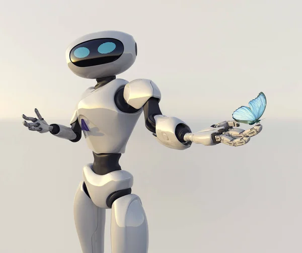 Figuur van de robot en butterfliy op een witte achtergrond — Stockfoto