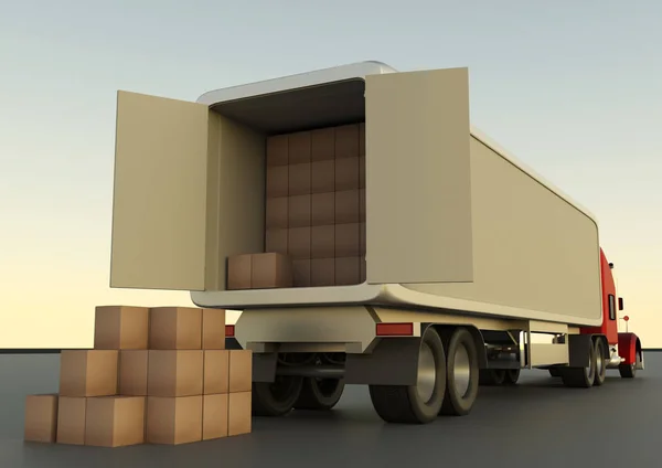 Karton kutuları kamyondan boşaltıyor. Yük taşımacılığı, 