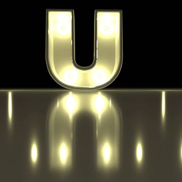 Character U font with reflection. Light bulb glowing letter alph — Stock Photo, Image