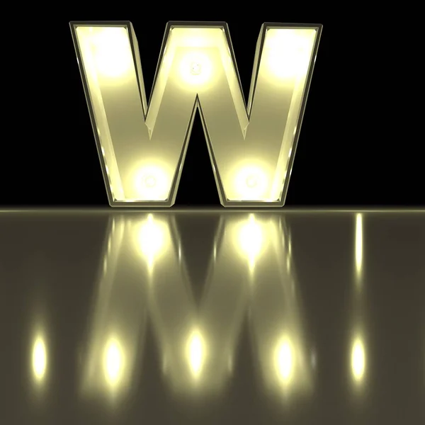Tecken W Font med reflektion. Glödlampa glödande brev Alph — Stockfoto