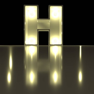 Yansıma ile Karakter H yazı tipi. Ampul parlayan harf alph