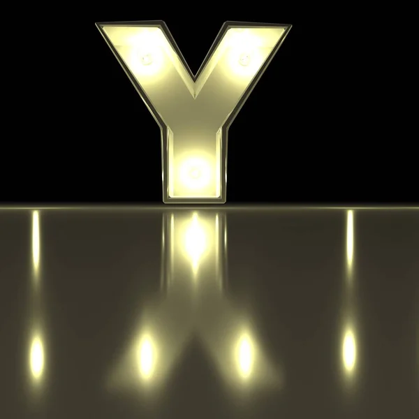 Teken-Y-lettertype met reflectie. Gloeilamp gloeiende letter Alph — Stockfoto