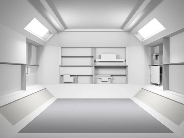 Abstract Futuristic light room interior design. 3D Rendering. Fu — Stock Photo, Image