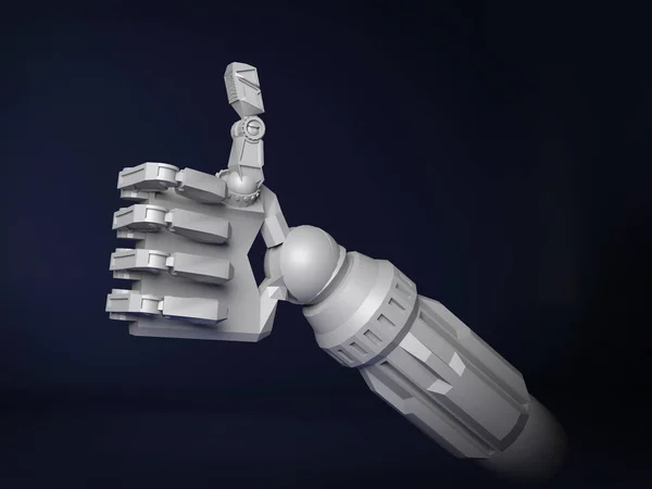 Mão de robô fazendo polegares acima gesto. Renderização 3D — Fotografia de Stock