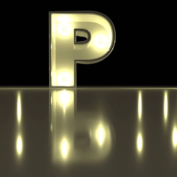 Teken P lettertype met reflectie. Gloeilamp gloeiende letter Alph — Stockfoto