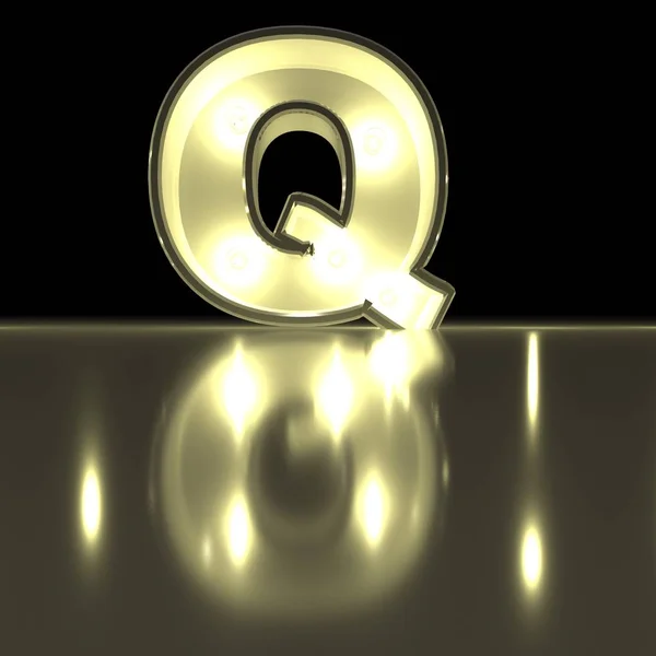 Character Q font with reflection. Light bulb glowing letter alph — Stock Photo, Image