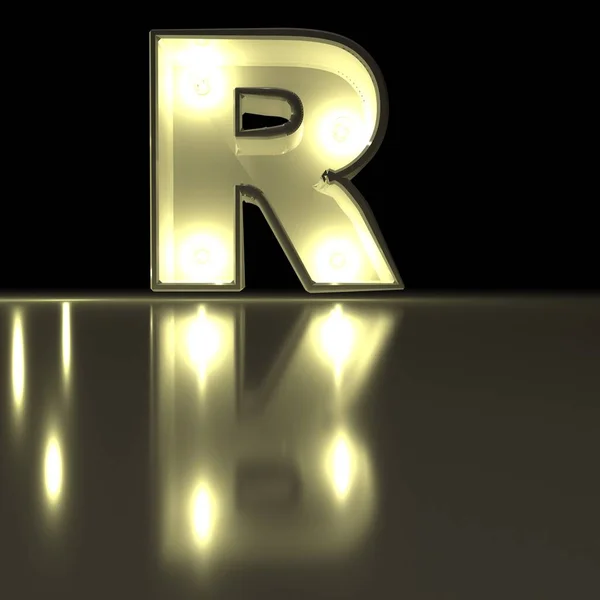 Písmo znak R s odrazem. Světelný zdroj s planoucím písmenem — Stock fotografie