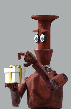retro robot hediye kutusu.3d render sunan.