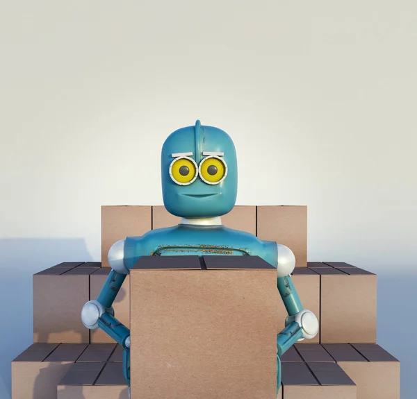 Retro Robot with Shipping Boxes Render 3d