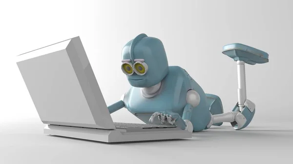 Robot with netbook. — Stock Photo, Image