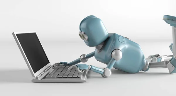 Netbook,3d render ile Robot.