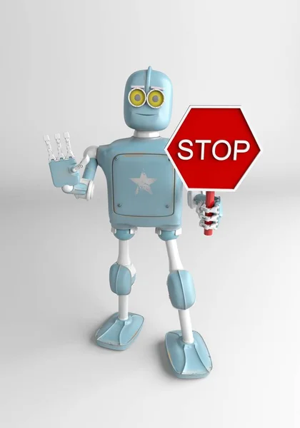 robot tutun stop işareti,3d render.