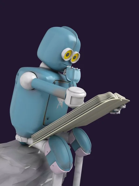 retro robot küp, yapay zeka, ai oturan düşünüyor. 3d render.