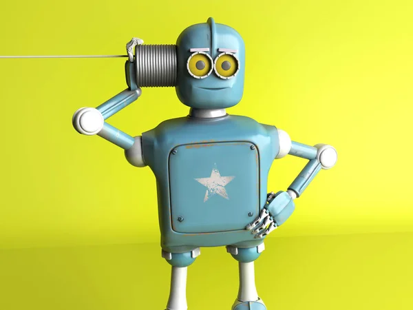 Tin Can Telefonları ile Retro Robot. 3d render.