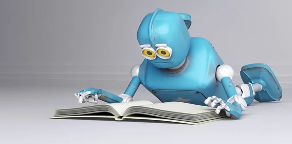 Kitap, 3d render ile Robot.