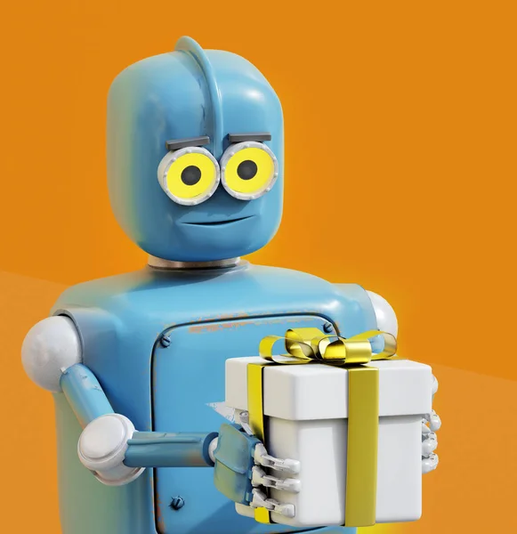 retro robot hediye kutusu.3d render sunan.