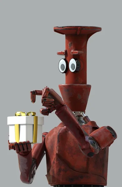 Robot retro que presenta la representación del regalo box.3d . — Foto de Stock